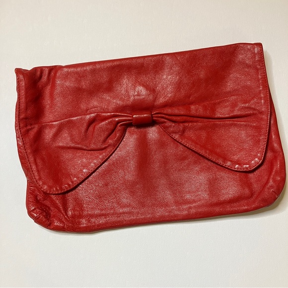 Vintage 80s 90s Red Leather Clutch - Picture 3 of 14